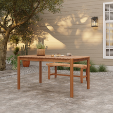 Wood Outdoor Dining Tables LuxenHöme Natural Solid Wood 6-Person 59-Inch Long Rectangle Outdoor Dining Table