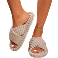 Women Indoor Slippers With Cross Band And Open Toe Four Seasons Comfortable And Fashionable Corduroy Slippers With Cross Band Couples Autumn Slippers