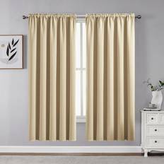 Curtains & Accessories CUCRAF Light Beige Blackout Curtains 63 Inch Length 2 Panels Set
