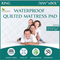 Four Seasons King Size Quilted Pad - Fitted Waterproof Mattress Protector Mattress Cover White
