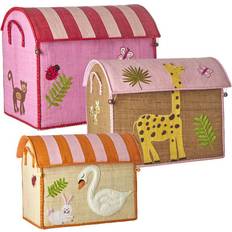 Rice Förvaringskorgar Barnrum Rice Raffia Toy Baskets Set Of 3 Pink Wildlife Theme 33 x 24 x 36.5 in