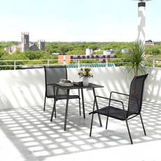 Steel Outdoor Dining Tables OutSunny Garden Table for 4 Person with Slat Top Steel Frame Black