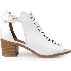 'Reydah' Mid High Block Heel Sandals With Peep Toe & Criss Cross Detail White