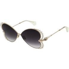Heart Shaped Butterfly Frame With Pearls Sunglass - Gold
