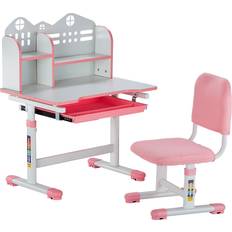 Kids desk Barnrum VEVOR Kids Study Chair And Desk With Bookshelf And Drawer Adjustable Height Pink