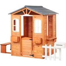 Wooden Toys Playhouse Beliani Garden Children's Playhouse Wooden Wendy House with Bench and Post Box Light Wood Ampeliko