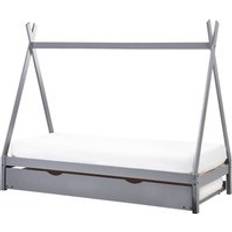 Beliani Kids Trundle Bed Pine Wood Single Size 3ft with Slatted Base Grey Talmontiers