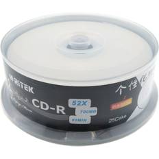 Ritek 25pcs CD-R Recordable Full Printable Blank CD Discs 80min 52x 700mb Black