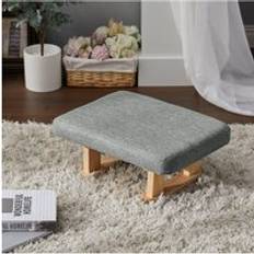 Linen Foot Stools Living and Home Linen Upholstered Footstool with Wooden Legs Grey One Size Foot Stool