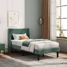 Single Soft Linen 3FT Upholstered Bed with Winged Headboard