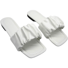 Shein Fashionable Outdoors Flat Slippers for Women, Ruched Plain Artificial Leather Open Toe Slide Sandals