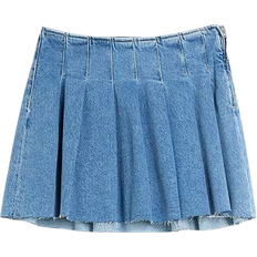 River Island denim pleated mini skirt in lightwash blue