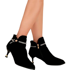 Shein Womens Rhinestone Tassel Decor High Heel Boots Comfy Chunky Heel Chelsea Boots Pointed Toe Side Zip Design Elegant Fall Winter Fashion Ankle Boots