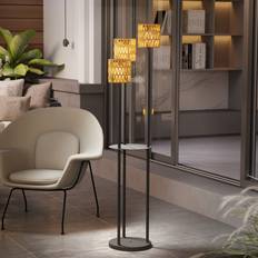 Yellow Floor Lamps & Ground Lighting OutSunny 3-Light Solar Rattan with Shelf Auto On/Off Yellow Floor Lamp