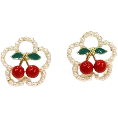 Shein Faux Pearl Decor Cherry Stud Earrings