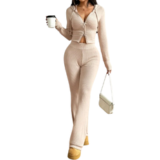 Shein Apricot Fleece Knitted Cropped Hoodie