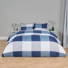 OHS Gingham Block Check Set Double Duvet Cover Blue (200x200cm)