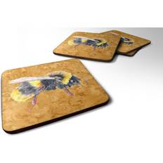 Gold Coasters Carolines Treasures Bee on Gold Foam Coasters Set of 4 3.5 in H x 3.5 in W Multicolor Coaster