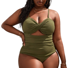 Shein Summer Beach Plus Twist Front Cut Out Ruched One Piece Swimsuit