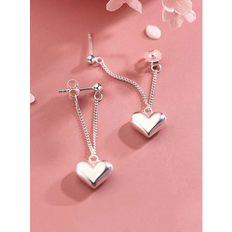 Shein 1pair Heart Shaped Pendant Drop Earrings For Front And Back Wearing, Suitable For Daily Or Valentine'S Gifts