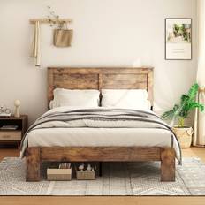 Wood Platform Bed Frame Large Under Bed Storage and Noise Free King Queen