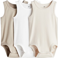 H&M Sleeveless Bodysuits Baby 3-Pack - Beige/White