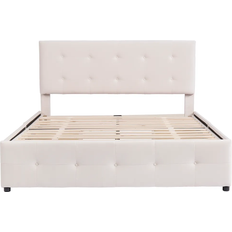 Merax Polsterbett Doppelbett Rückenlehne, hautfreundlicher Samt, Erwachsenen Jugendbet, Beige Merax Bettrahmen 146x210cm