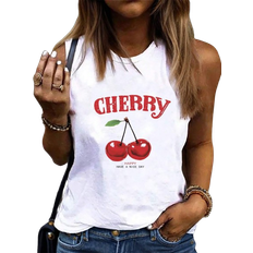 Shein Casual And Simple Cherry Print Loose Sleeveless Womens Tank Top Suitable For Summer