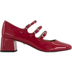 Womens Marvellous Triple Stap Mary Jane Block Heels Red Patent