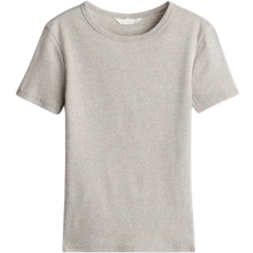 H&M Ribbed T-shirt - Light Beige Marl
