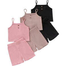 Shein Young Girls' 3pcs Solid Color Casual Simple Style Cami Top And Shorts Set, Ideal For Beach, Daily Wear, Travel, Vacation In Summer