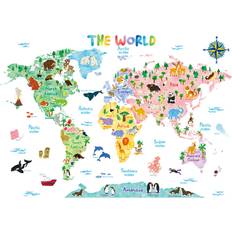 Decowall BS-1615S Animal World Map Large Kids Wall Stickers