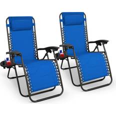 Keplin of 2 Heavy Duty Monocolor Textoline Zero Gravity Chairs Outdoor Lounge Set