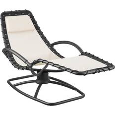 Black Sun Beds tectake Sun Lounger Toulon Ergonomic Rocking Function Beige