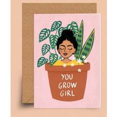 Brown Cards & Invitations Lisa Angel Sakina Saidi You Grow Girl Greetings Card Green Pink Brown
