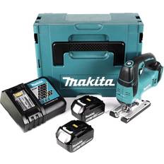 Makita Stichsägen Makita DJV 182 RTJ Akku Stichsäge 18V Brushless 2x 5Ah Akku Lader Blau