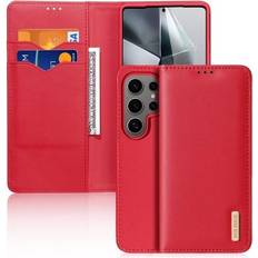Dux ducis Real Leather Flip RFID Wallet Case for Samsung Galaxy S25 Ultra Red