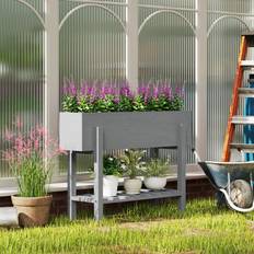 Raised Garden Beds on sale OutSunny Wooden Raised Bed with Bed Liner Storage Shelf Grey