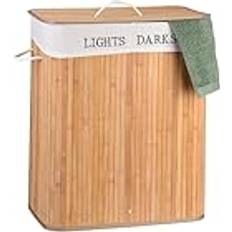 Bathroom Accessories Relaxdays Laundry Basket with Lid 100 l Bamboo 63 x 54 x 34 cm