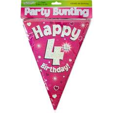 UK 630482 Party Bunting Happy 4th Birthday Pink Holographic 11 Flags 3.9m