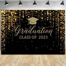 Msocio 7 x 5 ft Durable Polyester Black Congrats Backdrop