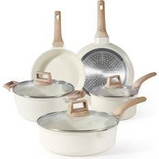 Ebern Designs 8 Pcs White Granite Induction Hob Pan Cookware Set with lid