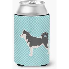 Blue Bottle Coolers CoolCookware Siberian Husky Checkerboard Blue Can or Hugger Bottle Cooler