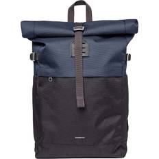 Sandqvist Icon Rolltop Backpack - Navy/Black Leather