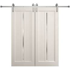 Doors SartoDoors Double Barn 36x80 in Ego 5014 Painted White Oak Frosted Glass Interior Door (x)