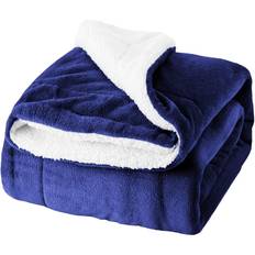 Rosdorf Park Kaylie Soft Sherpa Fleece Fur Thick Dual Sided Reversible Blanket Throw 130cm W x 150cm L - Navy Blankets