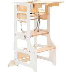 Duck Woodworks Foldable Learning Tower with High Chair - White