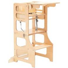 Duck Woodworks Foldable Learning Tower with High Chair - Natural