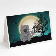 Halloween Cards & Invitations Caroline's Treasures Halloween Scary Chow Blue Greeting Cards and Envelopes Pack of 8