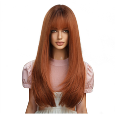 Hair Products Exogio Long Wig with Bangs for Women Straight Orange Daily
